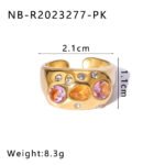 Retro Colorful Diamond Open Adjustable Ring - Image 9