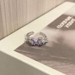 Light Luxury Sweet Cool Geometric Purple Zircon Open Ring, Niche Design Cold Style Fashion Personalized Exquisite Index Finger Ring For Women - Image 3