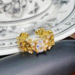 Women Retro Luxury Gold Open Ring Enamel Drip Inlay Zircon Finger Ring