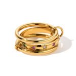 Three-Tier Stacked Ring, 18K Gold-Plated Stainless Steel Ring - Image 6