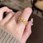 Golden Branch & Leaf Ring For Women, Niche Fashion Light Luxury High-End Adjustable Open Ring - Image 3