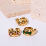 Retro Colorful Diamond Open Adjustable Ring - Image 3