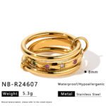 Three-Tier Stacked Ring, 18K Gold-Plated Stainless Steel Ring - Image 2