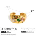 Retro Colorful Diamond Open Adjustable Ring - Image 7