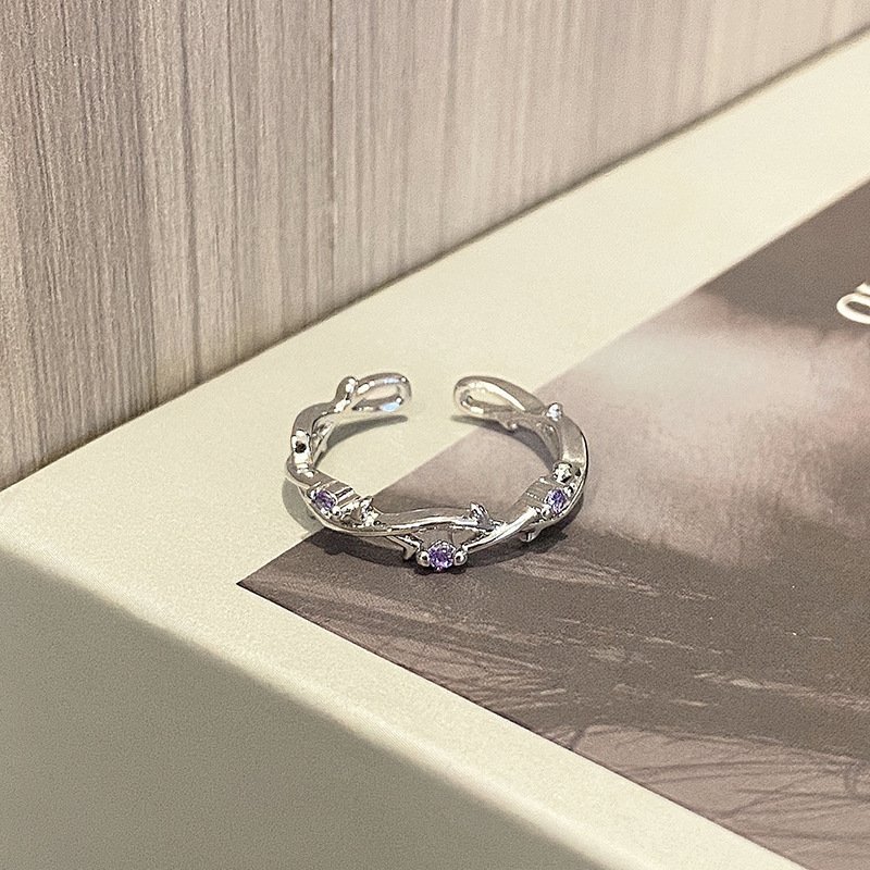 fd8a6fde-8571-4e38-aacc-817fa3821db7.jpg Women Geometric Purple Zircon Ring Sweet Cool Niche Design Index Finger Ring - Image 1
